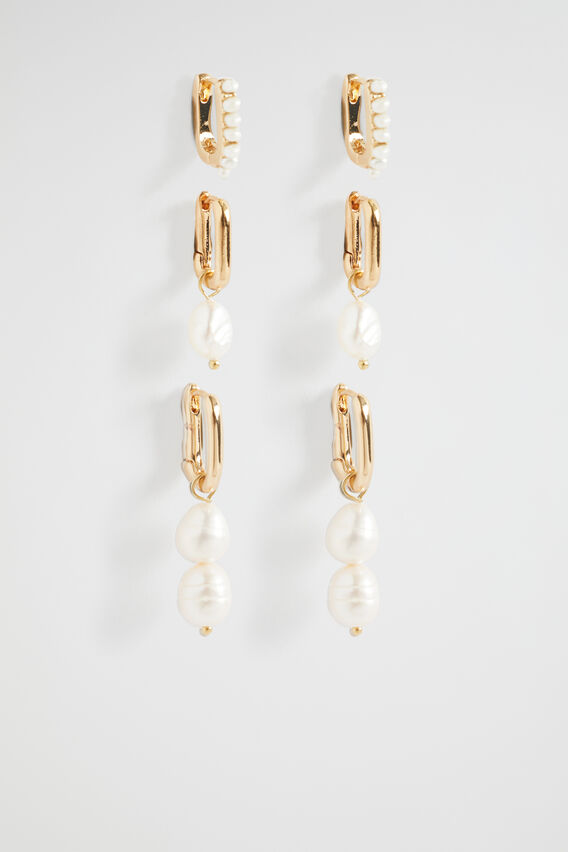 Pearl Huggie Pack  Gold  hi-res