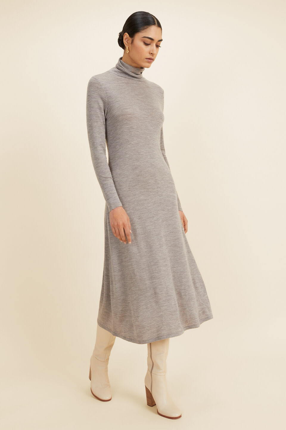 Babywool Roll Neck Midi Dress  Pewter Marle