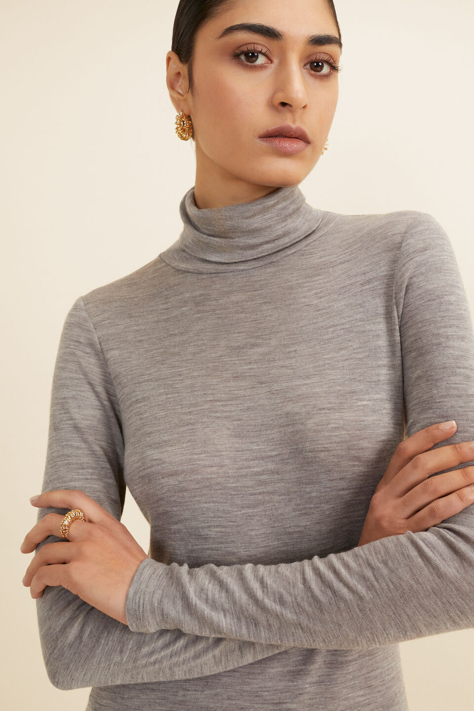 Babywool Roll Neck Midi Dress  Pewter Marle
