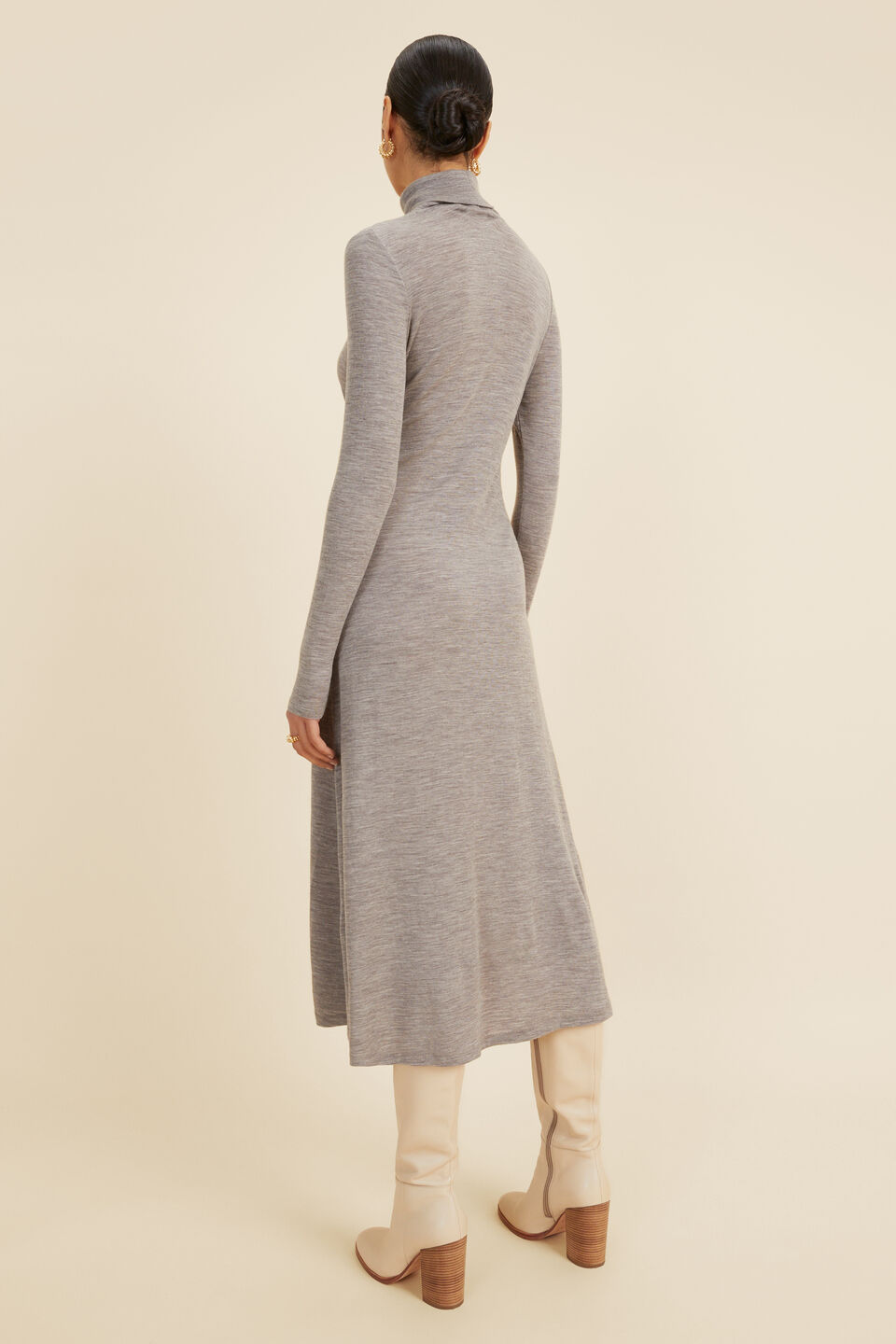 Babywool Roll Neck Midi Dress  Pewter Marle