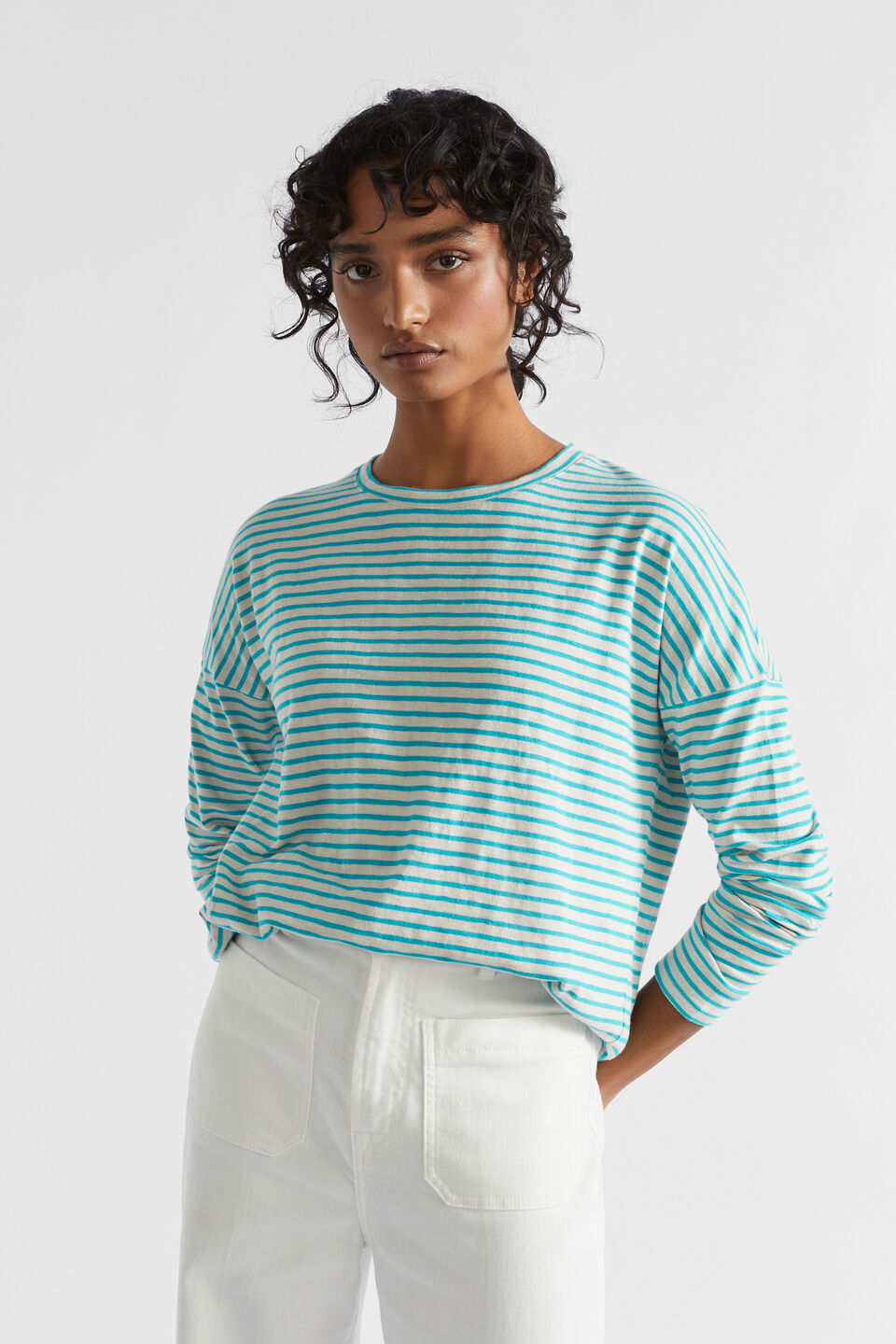 Long Sleeve Stripe Top  Peacock Vanilla Stripe