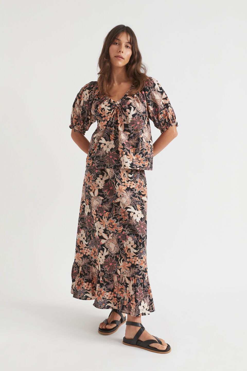 Floral Puff Sleeve top  Peach Bloom Floral
