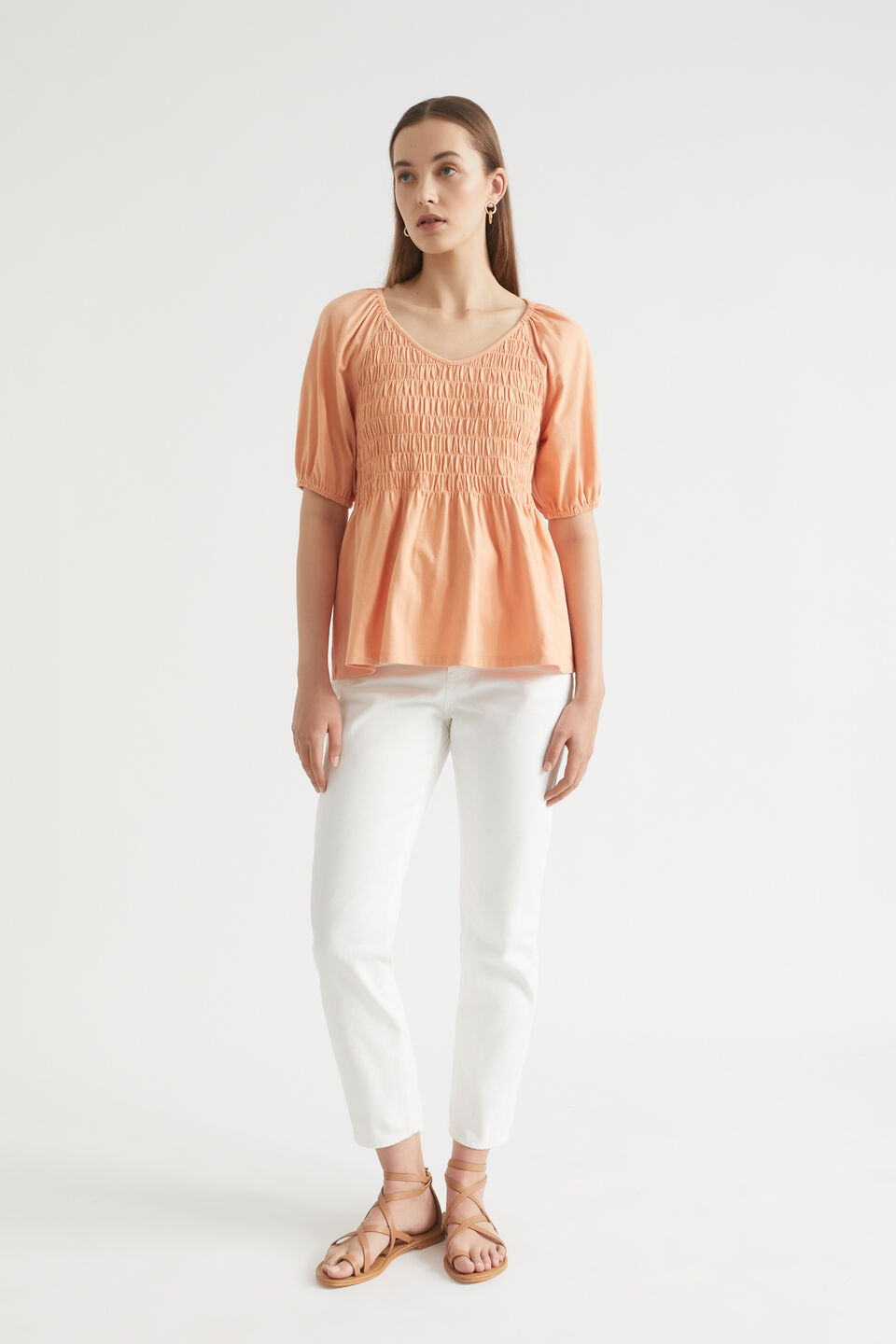 Shirred Smock Top  Peach Bloom
