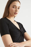 Rib Knit Twist Front Midi Dress  Black  hi-res