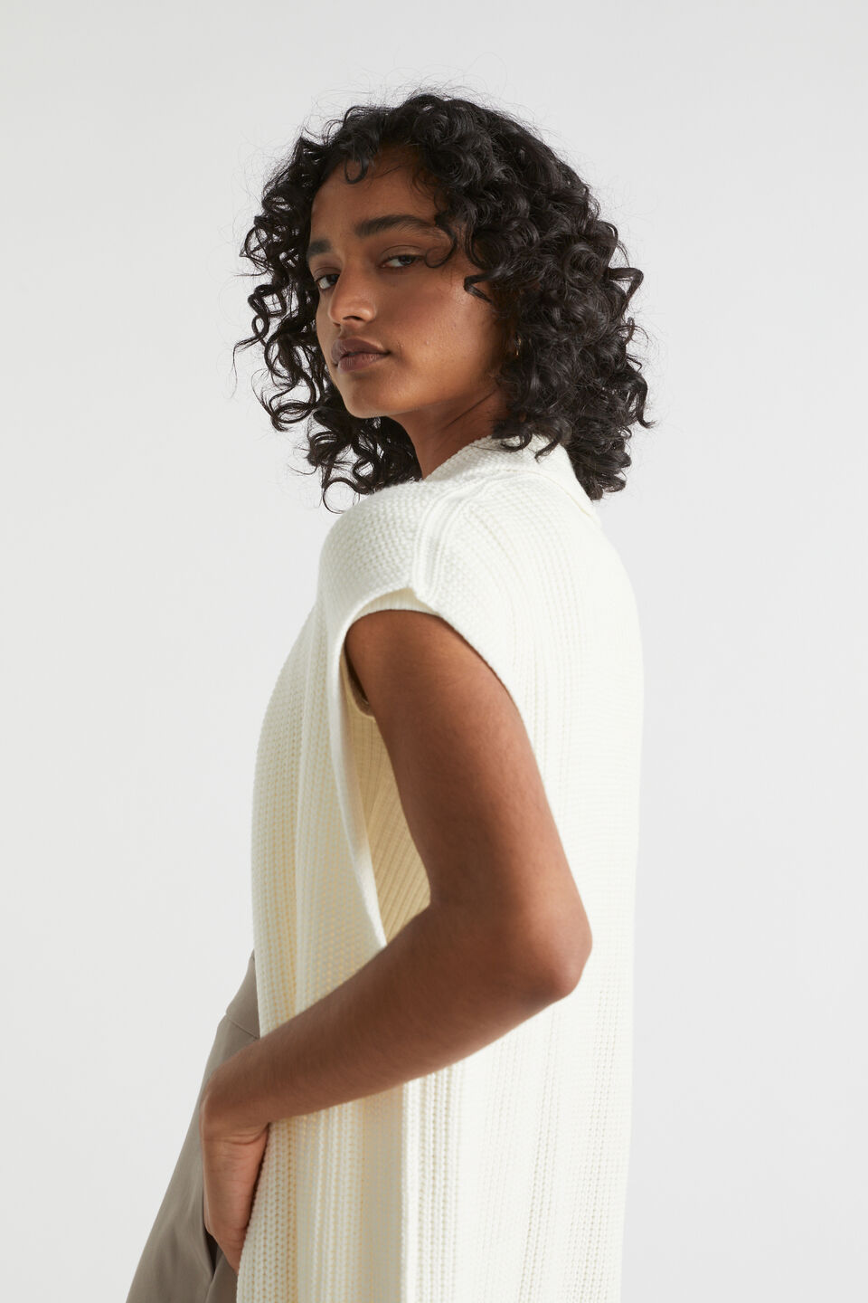 Wool Knit Gilet  Cream