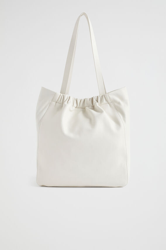 Rouched Leather Tote  Bone  hi-res