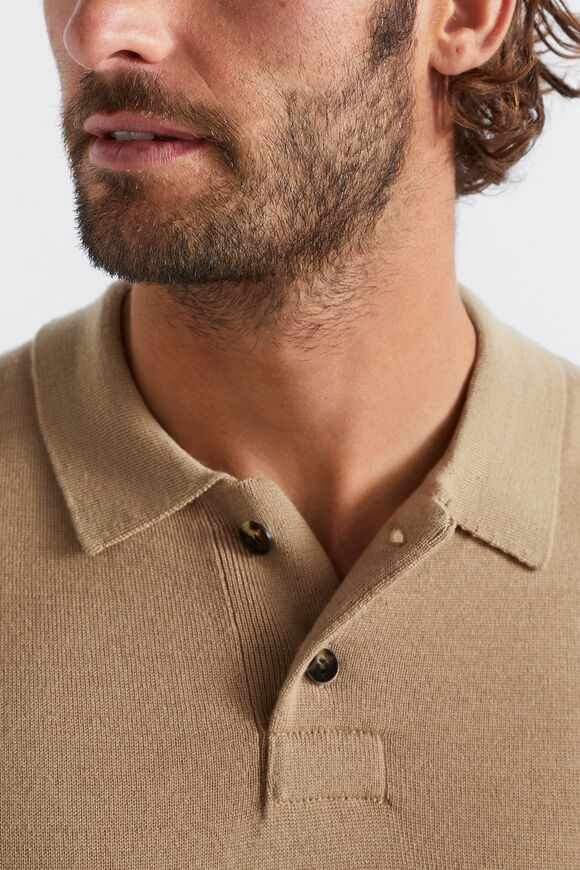Merino Knitted Polo  Almond  hi-res