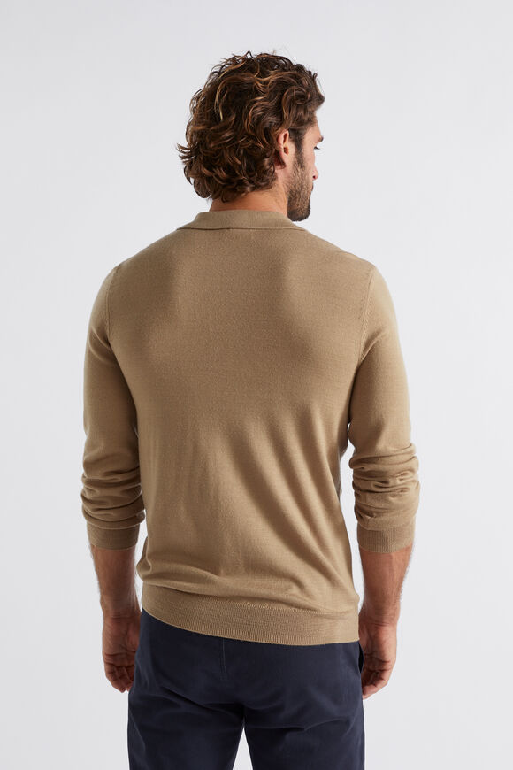 Merino Knitted Polo  Almond  hi-res
