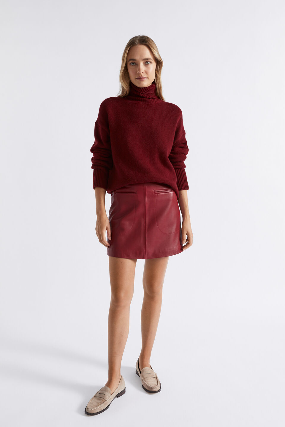 Leather A Line Mini Skirt  Sangria