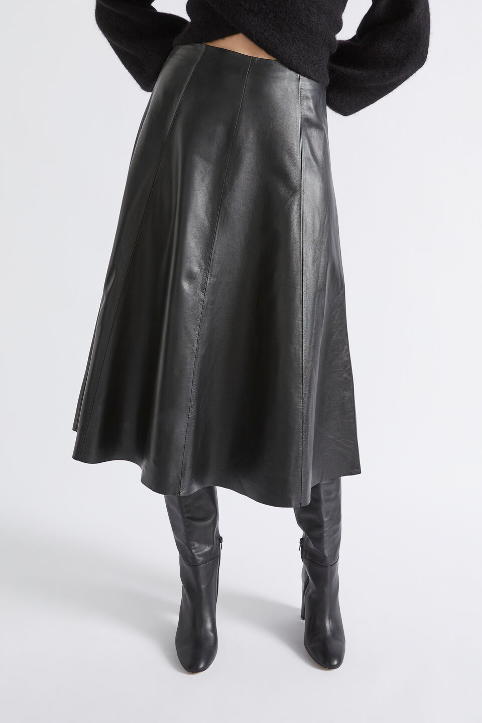 Leather Midi Circle Skirt  Black