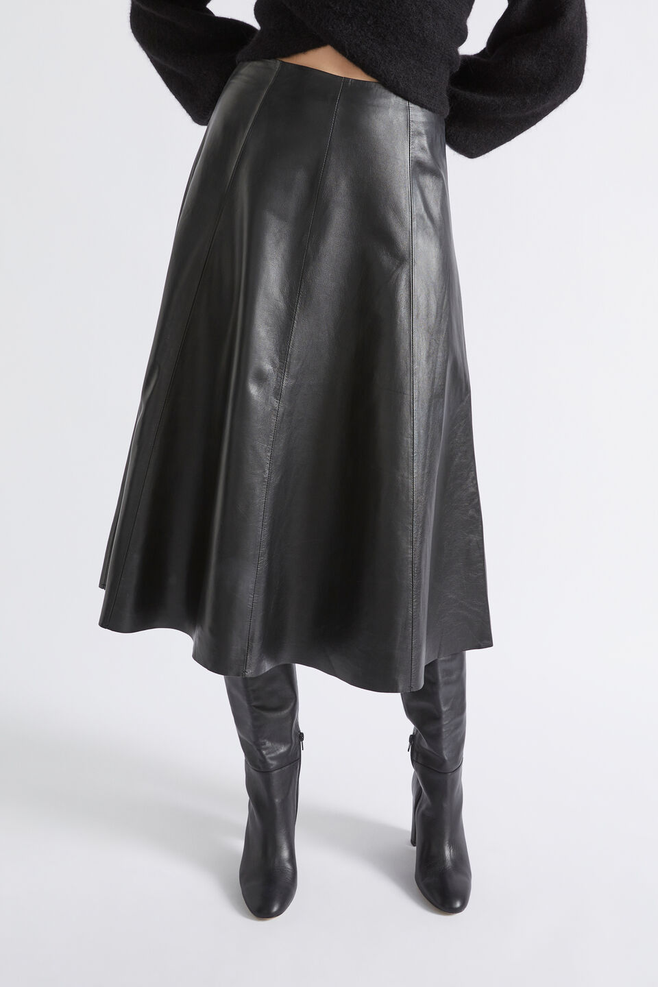 Leather Midi Circle Skirt  Black  hi-res