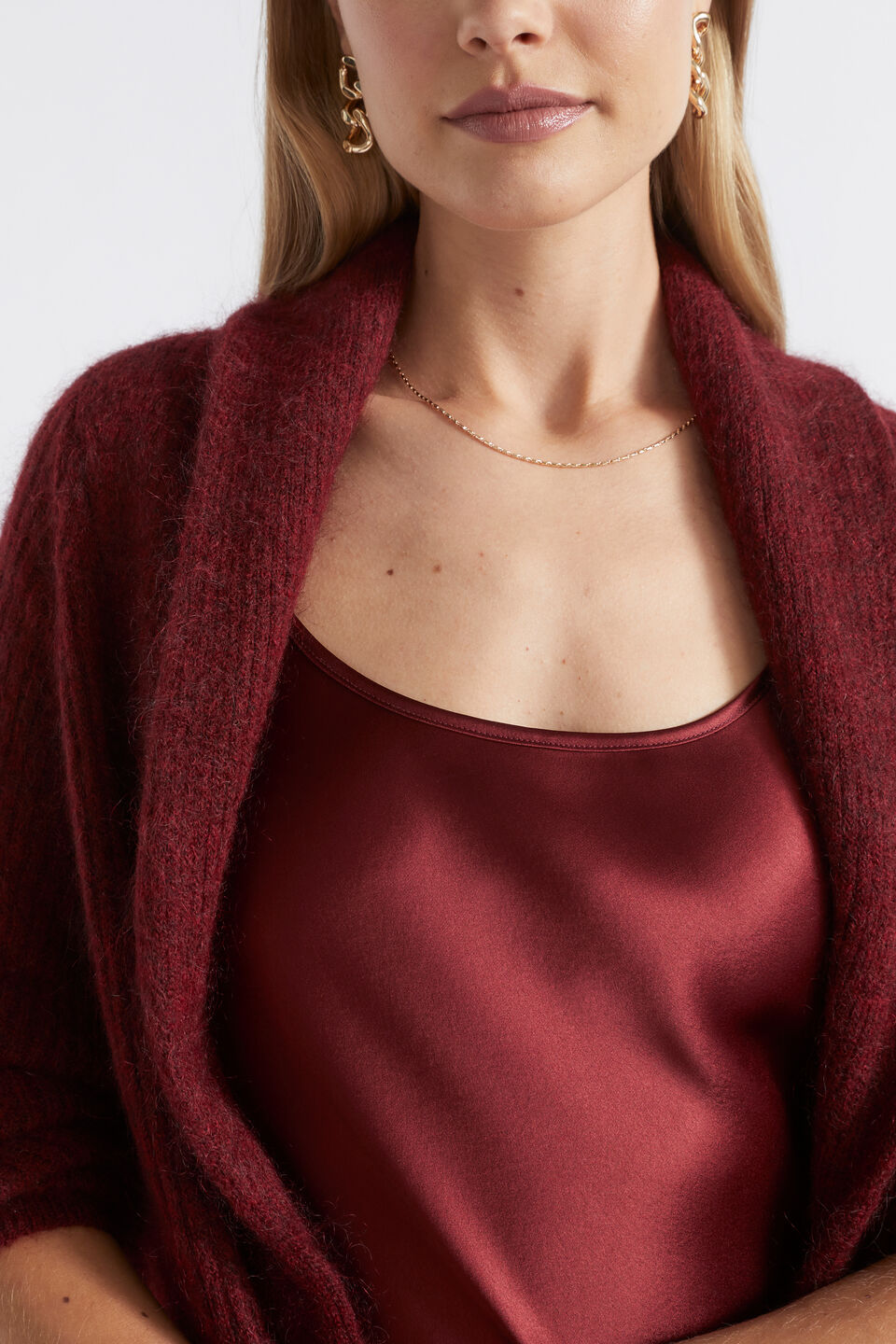 Mohair Blend Rib Cardigan  Sangria Marle