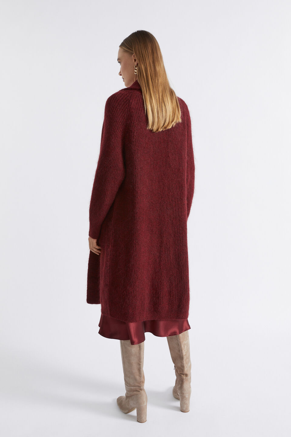 Mohair Blend Rib Cardigan  Sangria Marle