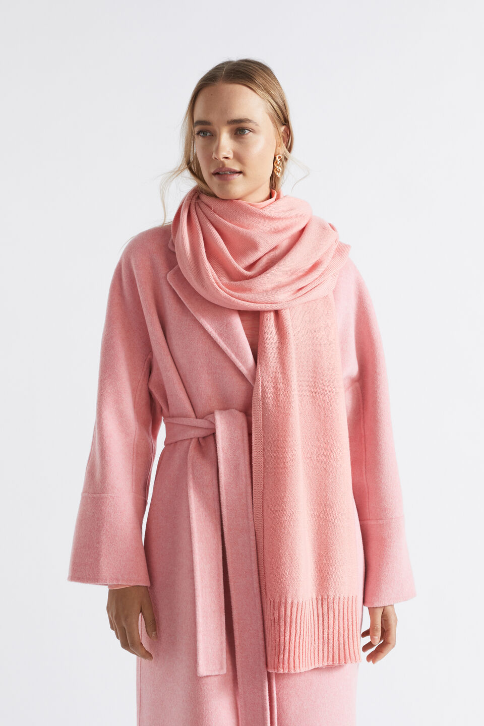 Logo Detail Wool Scarf  Pale Peony
