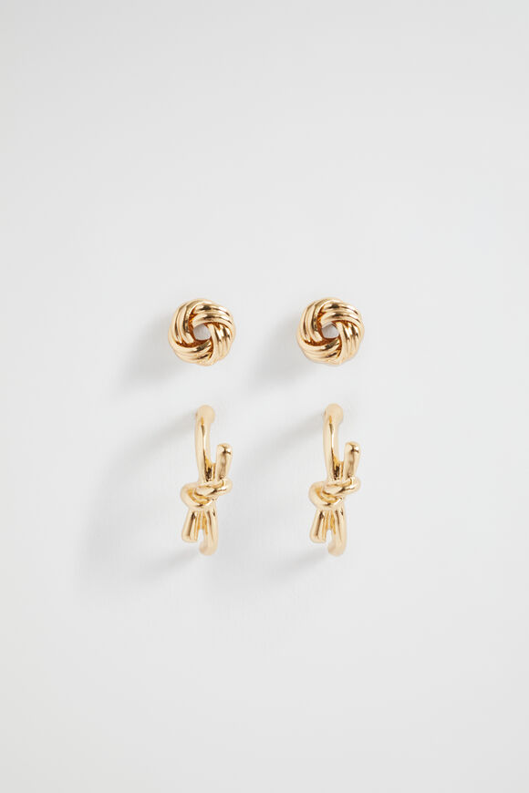 Knot Stud Earring Set  Gold  hi-res