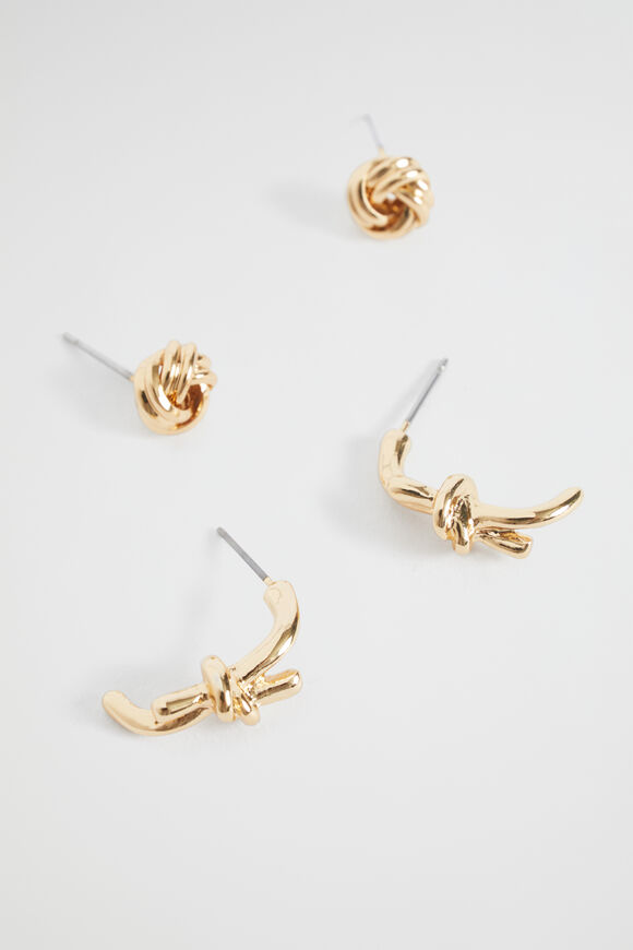 Knot Stud Earring Set  Gold  hi-res