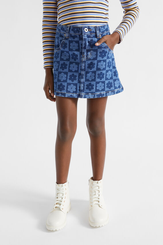 Checked Denim Skirt  Indigo  hi-res