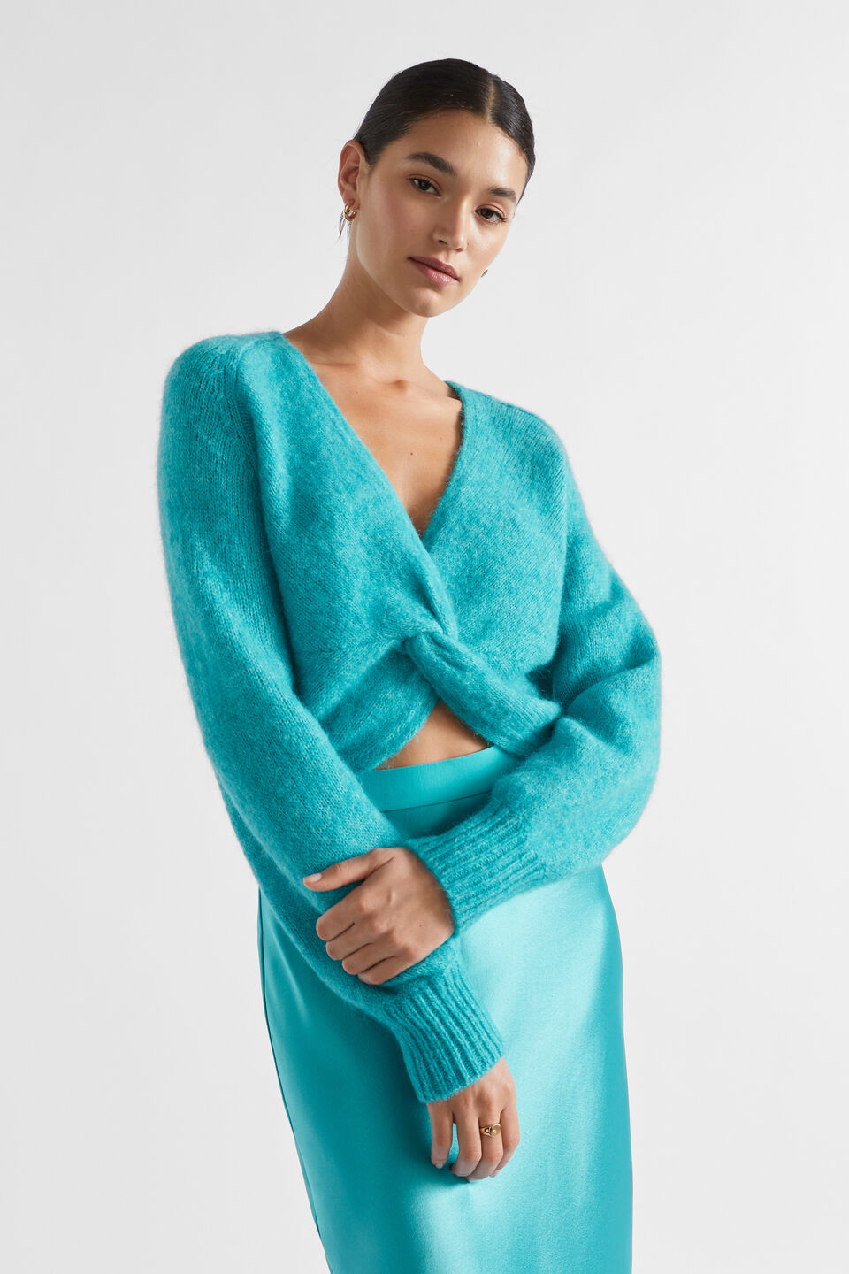 Wool Blend Twist Knit  Peacock Blue Marle