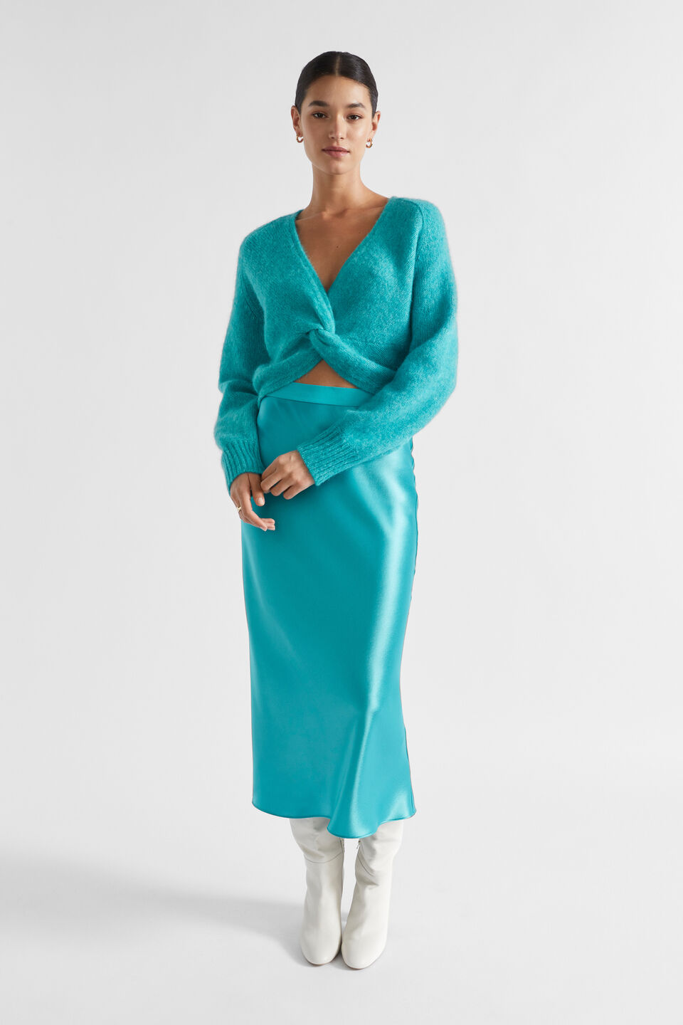 Wool Blend Twist Knit  Peacock Blue Marle