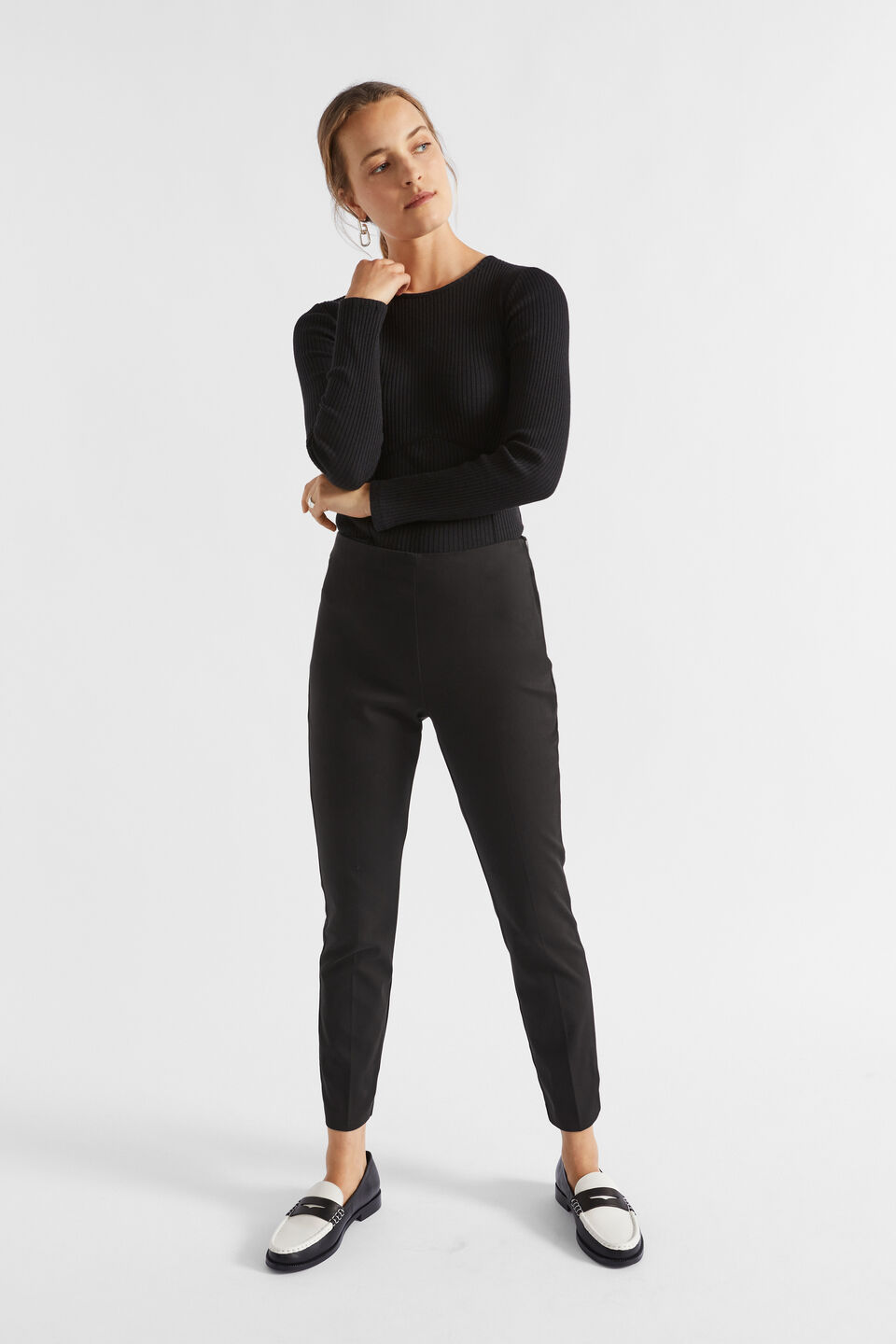 Slim Leg Zip Waist Pant  Black
