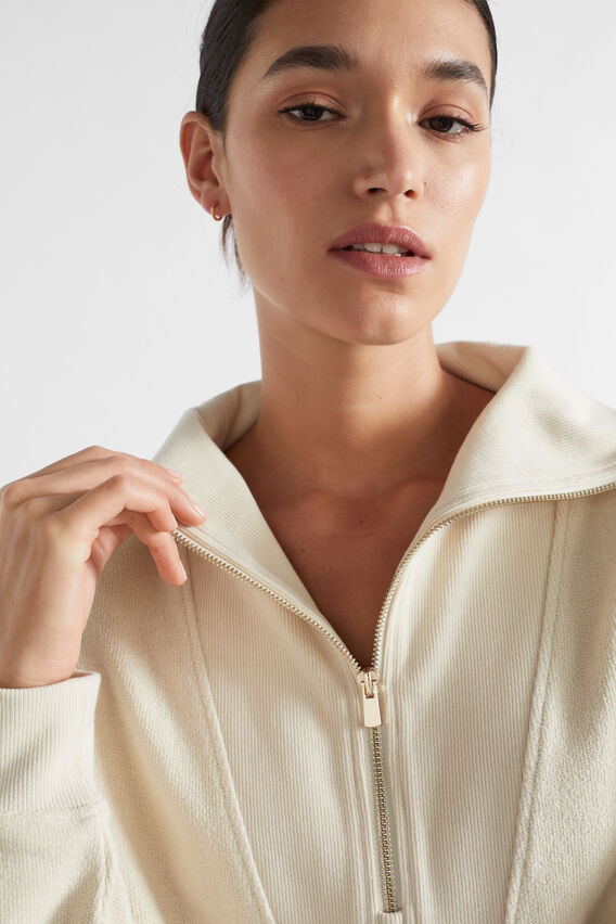Reverse Terry Zip Thru Sweat  Vanilla Cream  hi-res