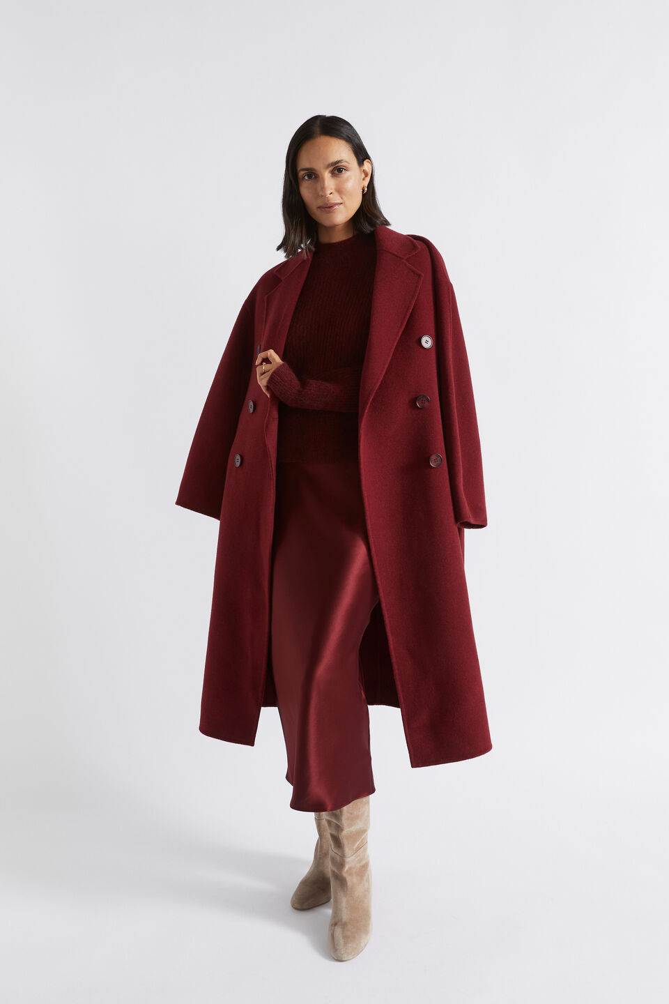Satin Slip Midi Skirt  Sangria