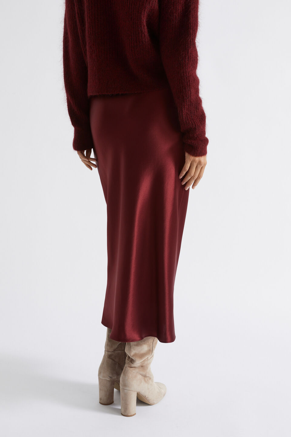 Satin Slip Midi Skirt  Sangria
