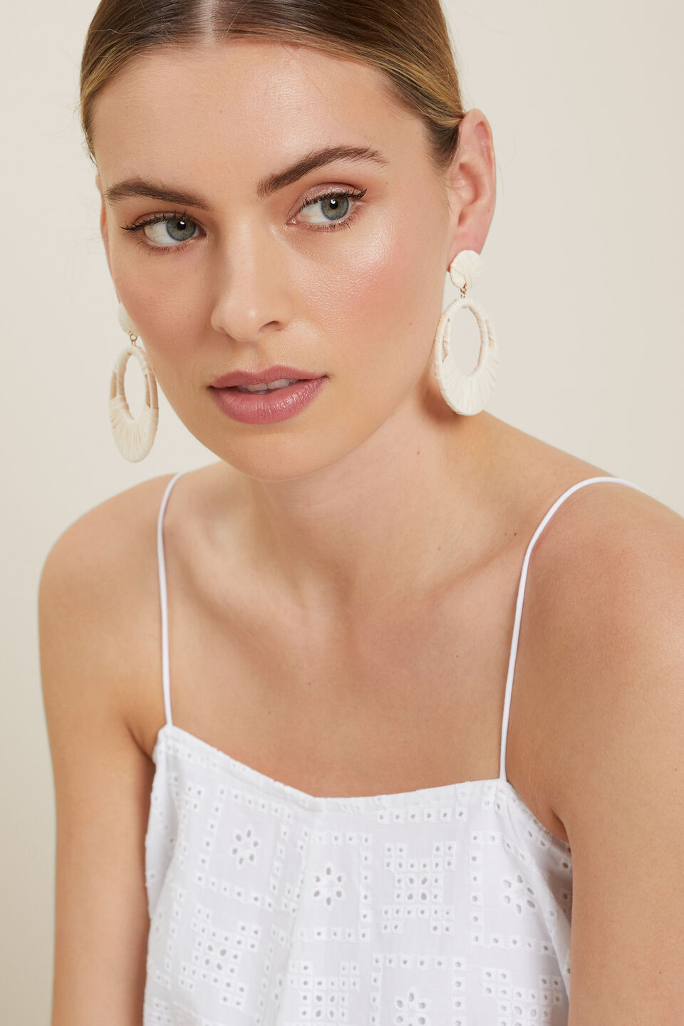 Raffia Circle Earrings  Cloud Cream