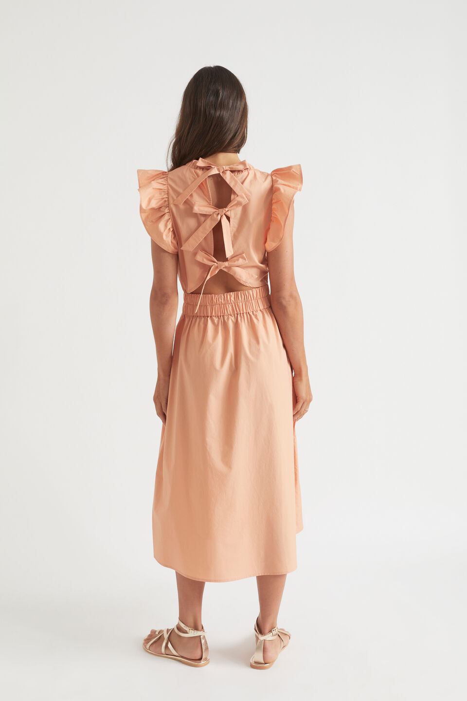 Poplin Ruffle Sleeve Tie Back Dress