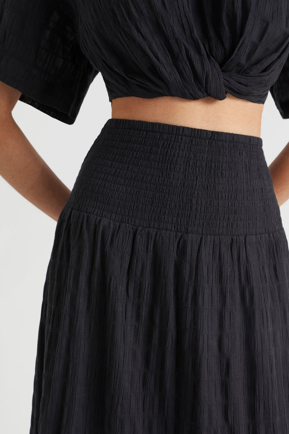 Bicolor Shirred Midi Skirt main image 1
