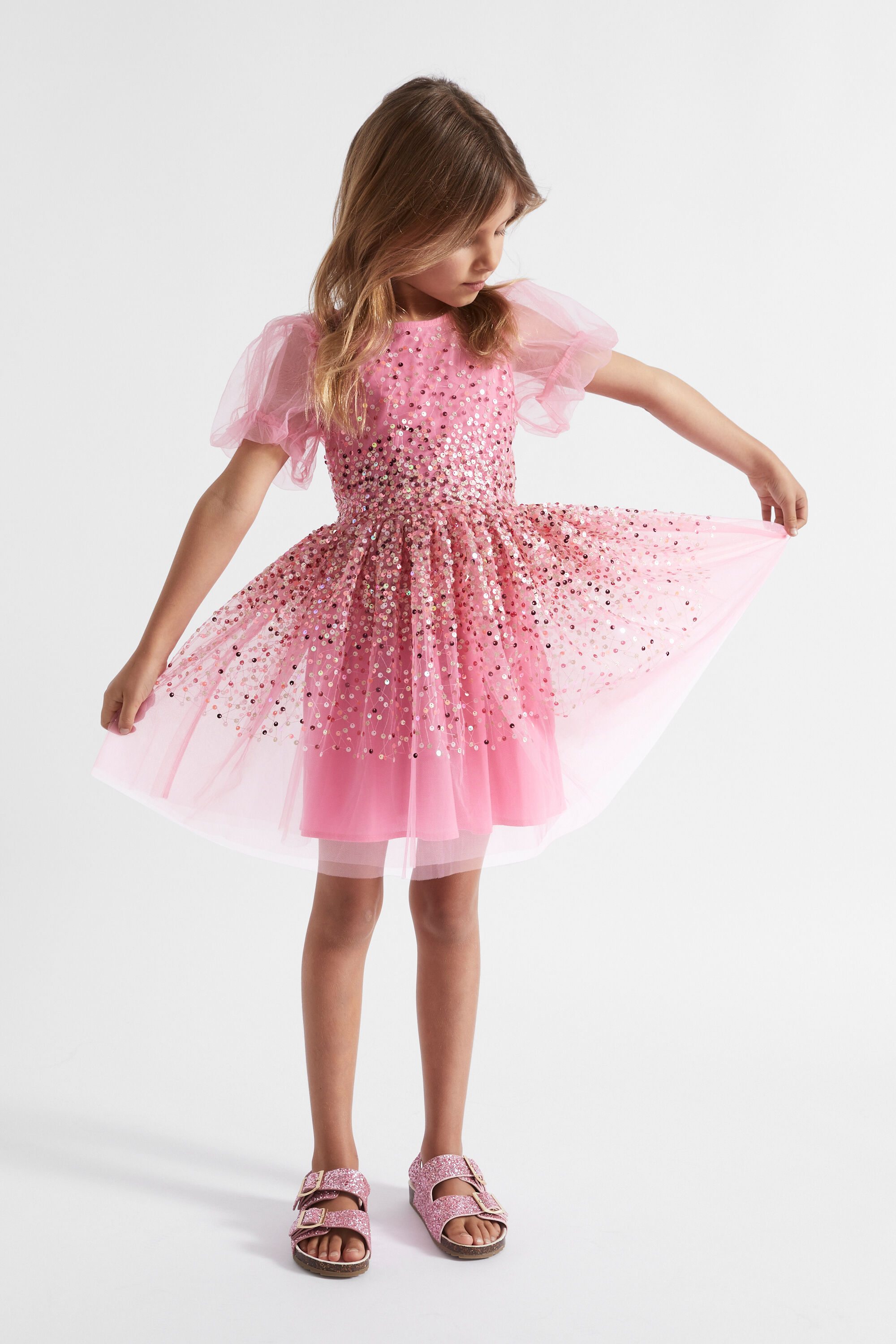 Buy Peach Organza Sequins Dress for Girls Online