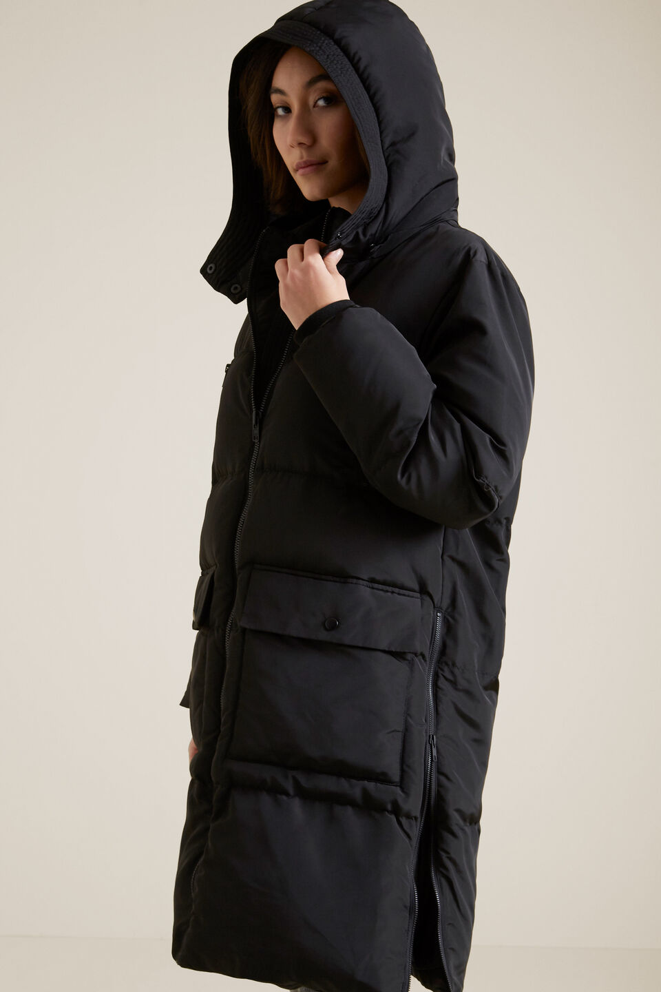 Zipper Puffer Jacket  Black