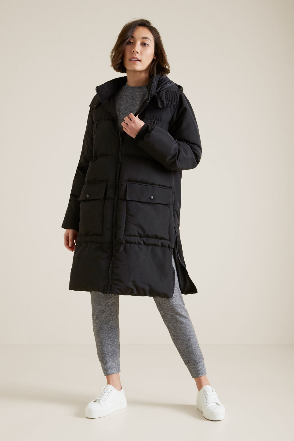 Zipper Puffer Jacket  Black