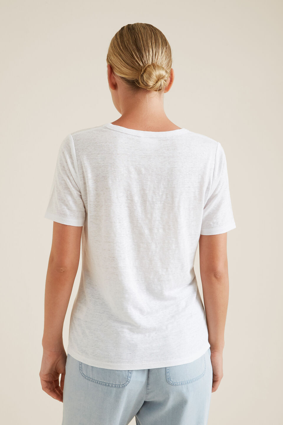 V Neck Linen Tee  Whisper White