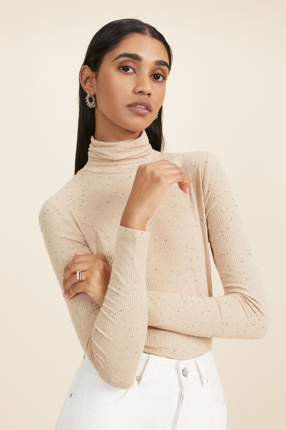 Roll Neck Fleck Top  Champagne Fleck