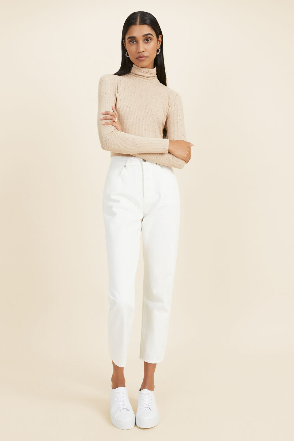 Roll Neck Fleck Top  Champagne Fleck