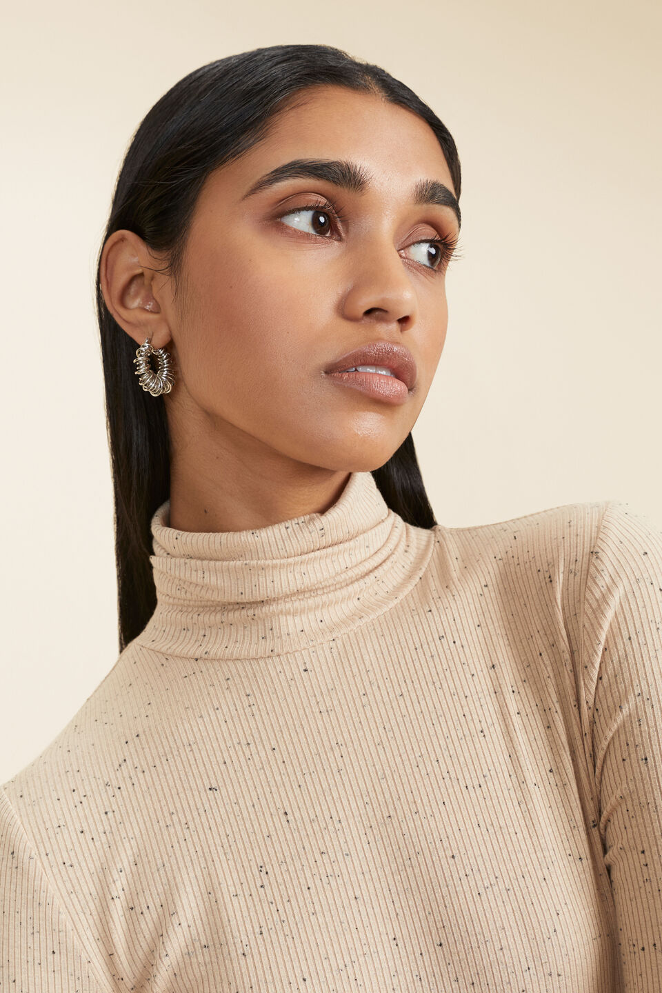 Roll Neck Fleck Top  Champagne Fleck