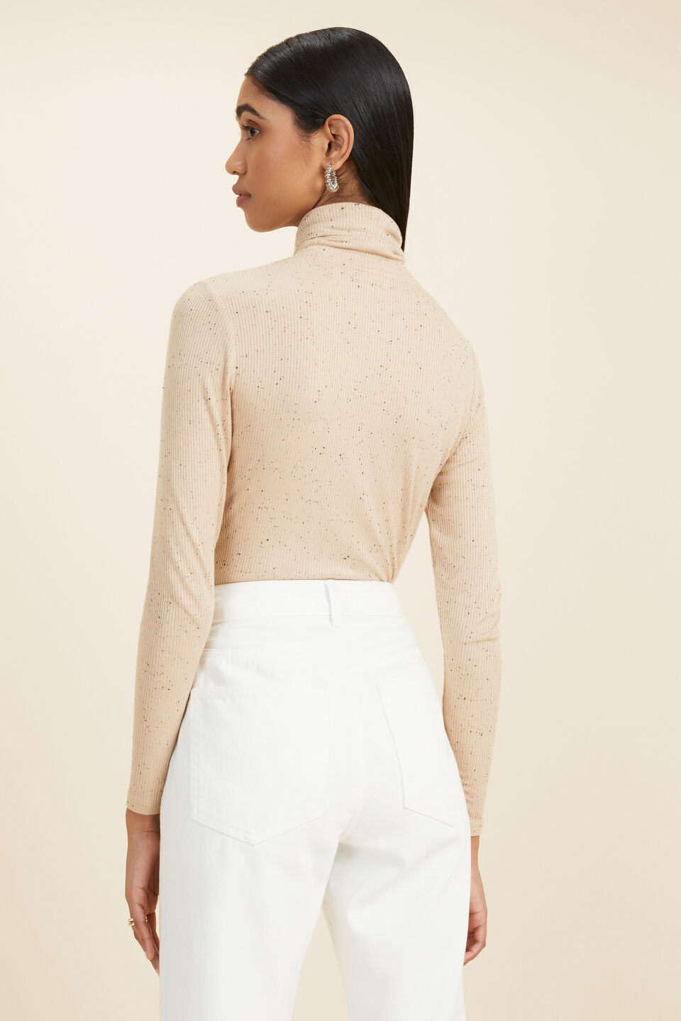 Roll Neck Fleck Top  Champagne Fleck