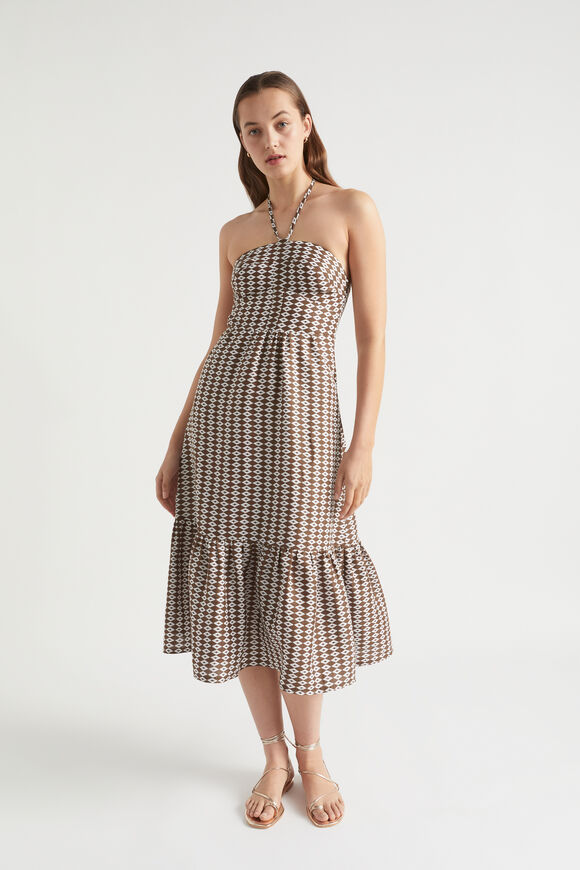 Linen Geo Halter Midi Dress  Pecan Brown Geo  hi-res