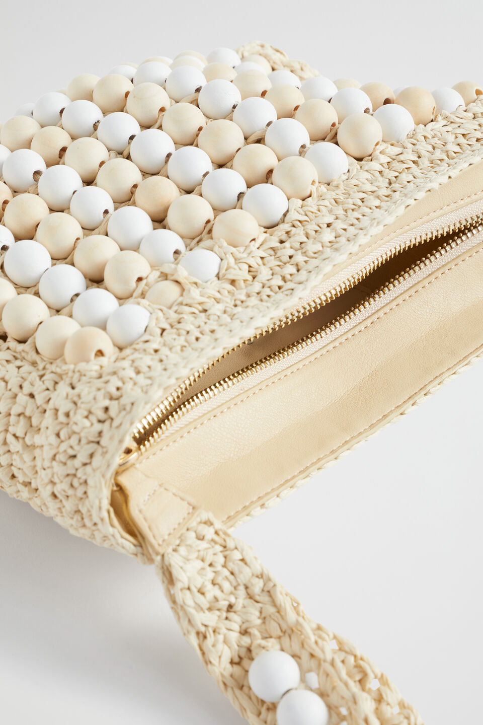 Beaded Straw Clutch  Natural White