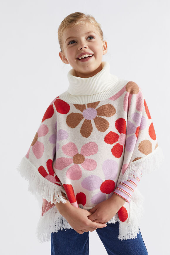 Retro Flower Poncho  Multi  hi-res