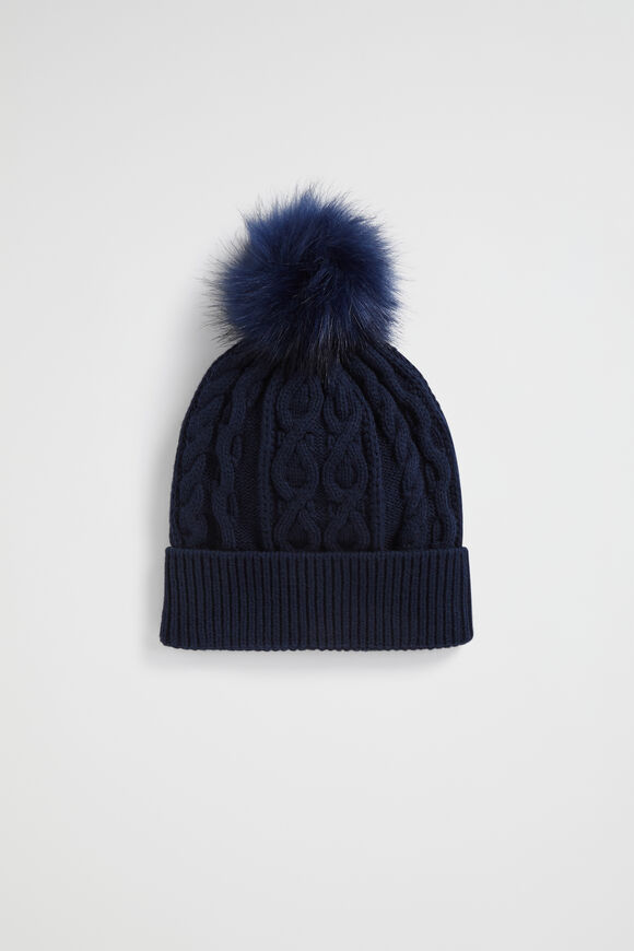 Cable Knit Beanie  Midnight Blue  hi-res