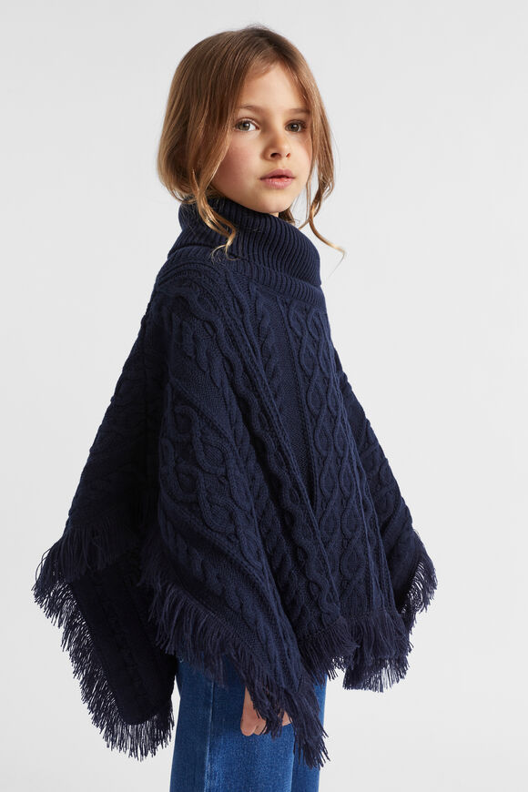 Cable Knit Poncho  Midnight Blue  hi-res