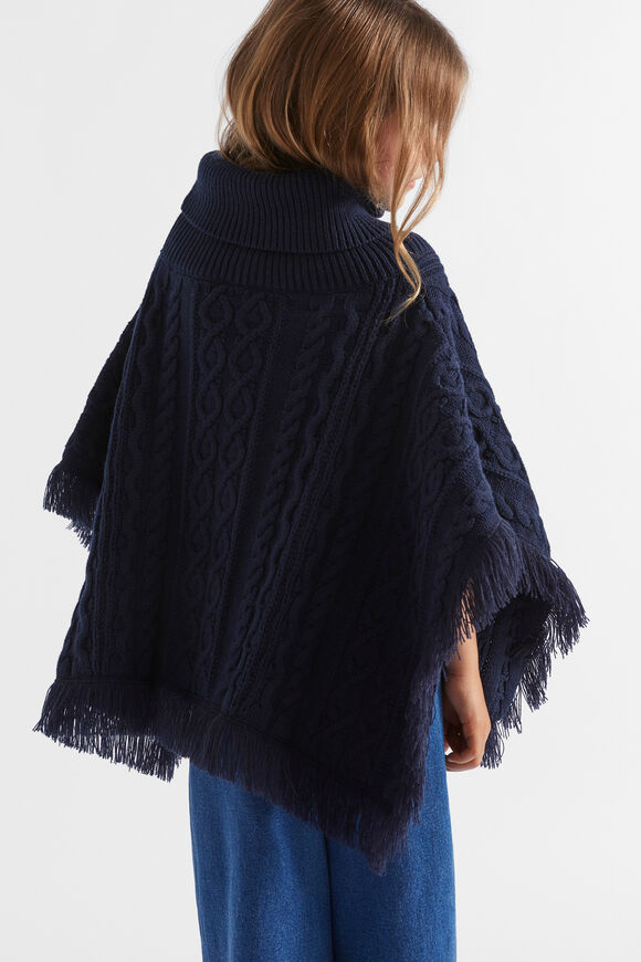 Cable Knit Poncho  Midnight Blue  hi-res