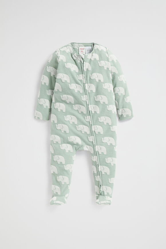 Elephant Jacquard Zipsuit  Sage  hi-res