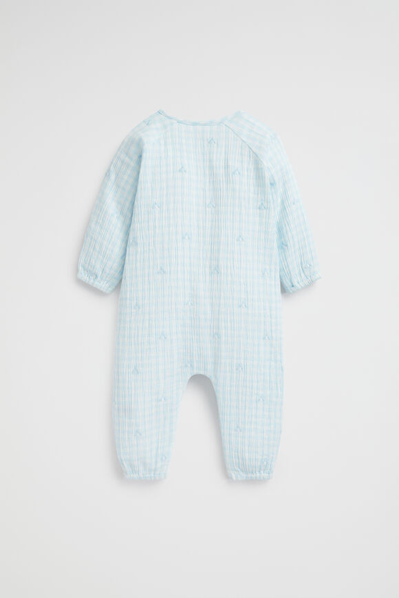 Bee Gingham Romper  Ice Blue  hi-res