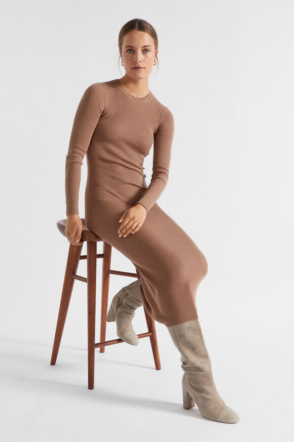 Basic Rib Knit Midi Dress  Macchiato  hi-res