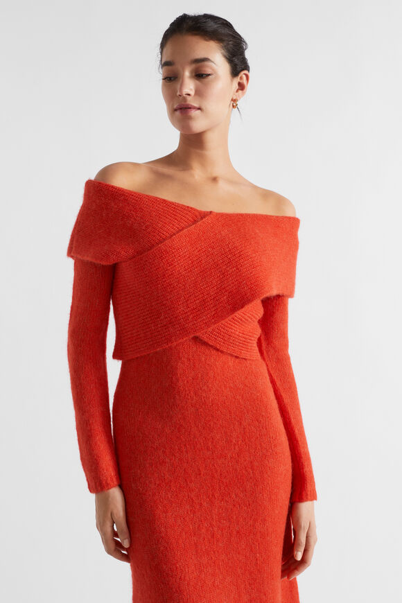 Alpaca Blend Off Shoulder Midi Dress  Chilli  hi-res