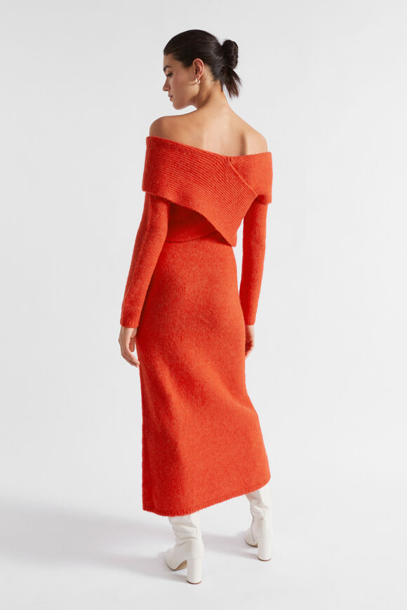 Alpaca Blend Off Shoulder Midi Dress  Chilli  hi-res