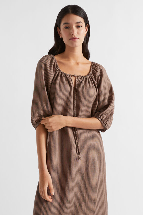 Linen Drawstring Maxi Dress  Macchiato Stripe  hi-res